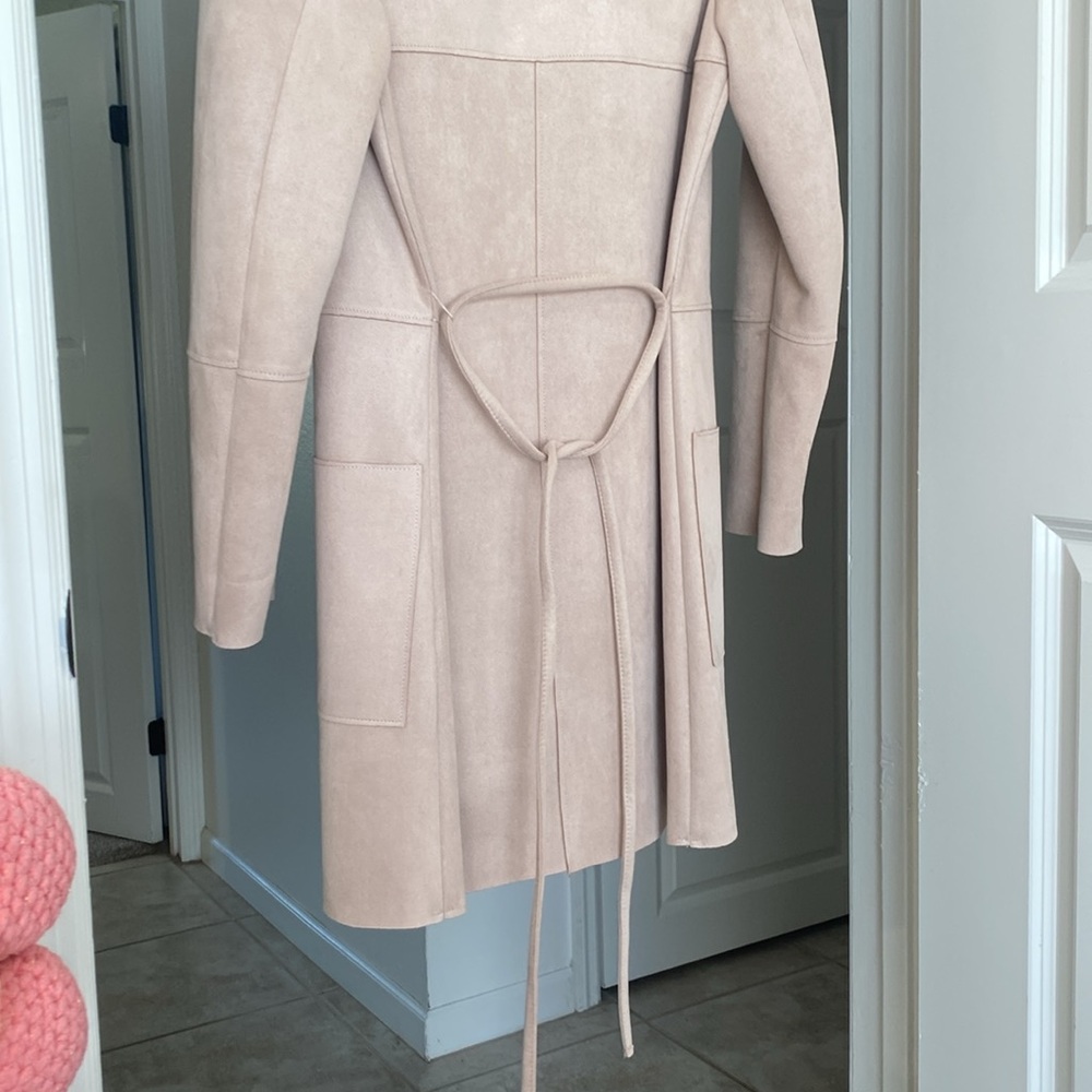 🌼 H&M Tan Longline Suede feeling/looking material Blush Coat - Picture 9 of 13